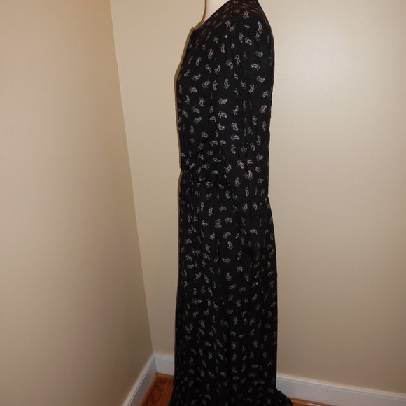 Sisley France Floral Fit &Flare Maxi Dress in Paisley Black Cocktail Longsleeve - Picture 9 of 11